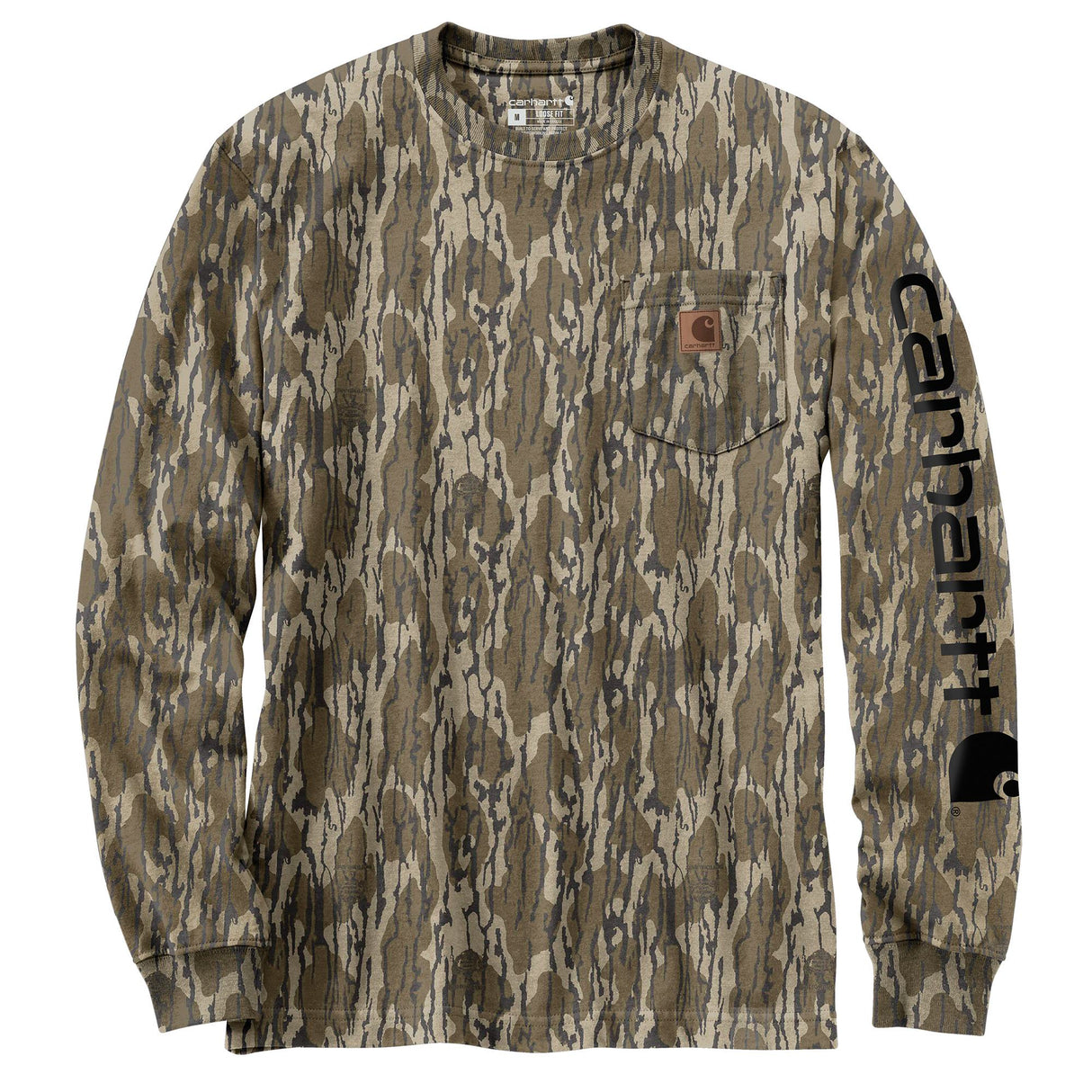 LOOSE FIT HEAVYWEIGHT LONG-SLEEVE POCKET CAMO LOGO GRAPHIC T-SHIRT