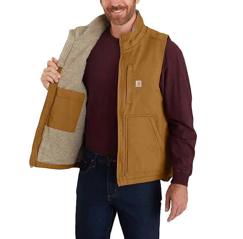 Loose Fit Washed Duck Sherpa Lined Mock Neck Vest