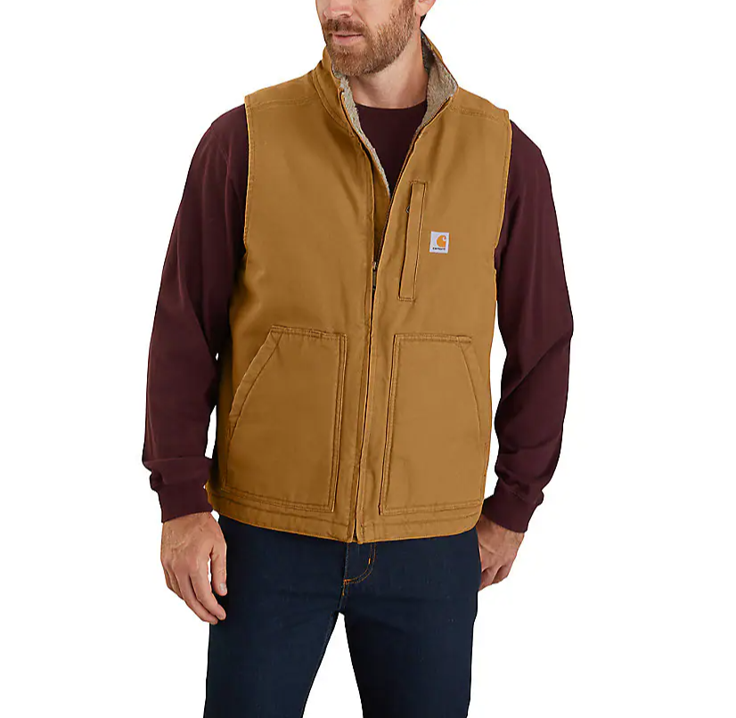 Loose Fit Washed Duck Sherpa Lined Mock Neck Vest