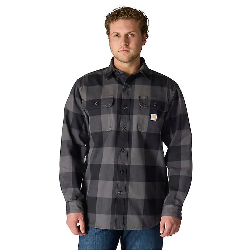 Loose Fit Heavyweight Flannel Long Sleeve Plaid Shirt