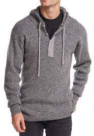 Heavy Weight Wool Henley with Hood